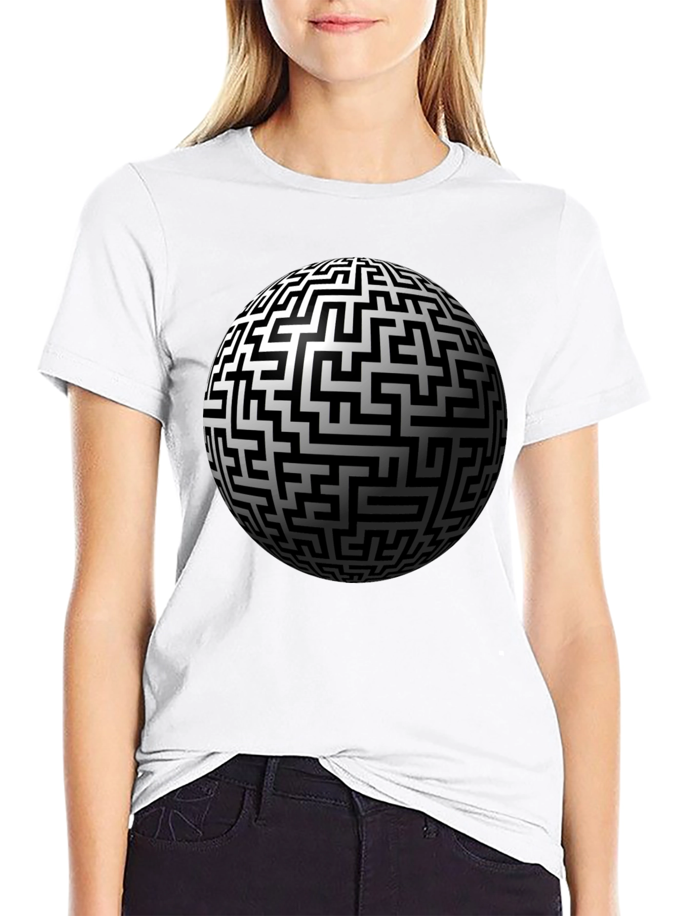 Maze Sphere Graphic Tee - Black Cotton Casual Wear