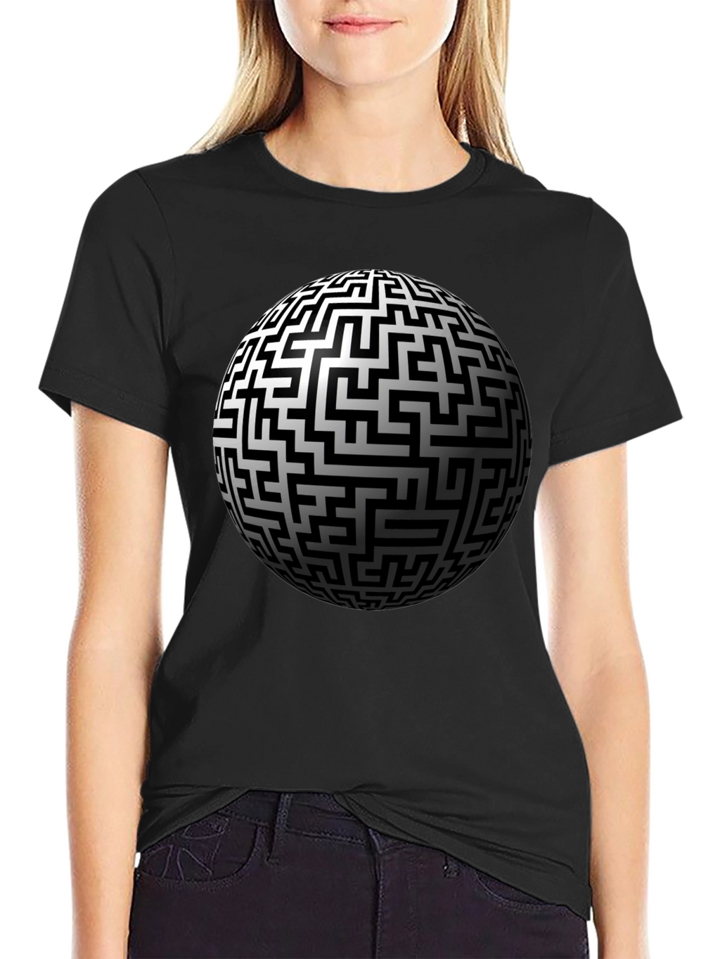 Maze Sphere Graphic Tee - Black Cotton Casual Wear