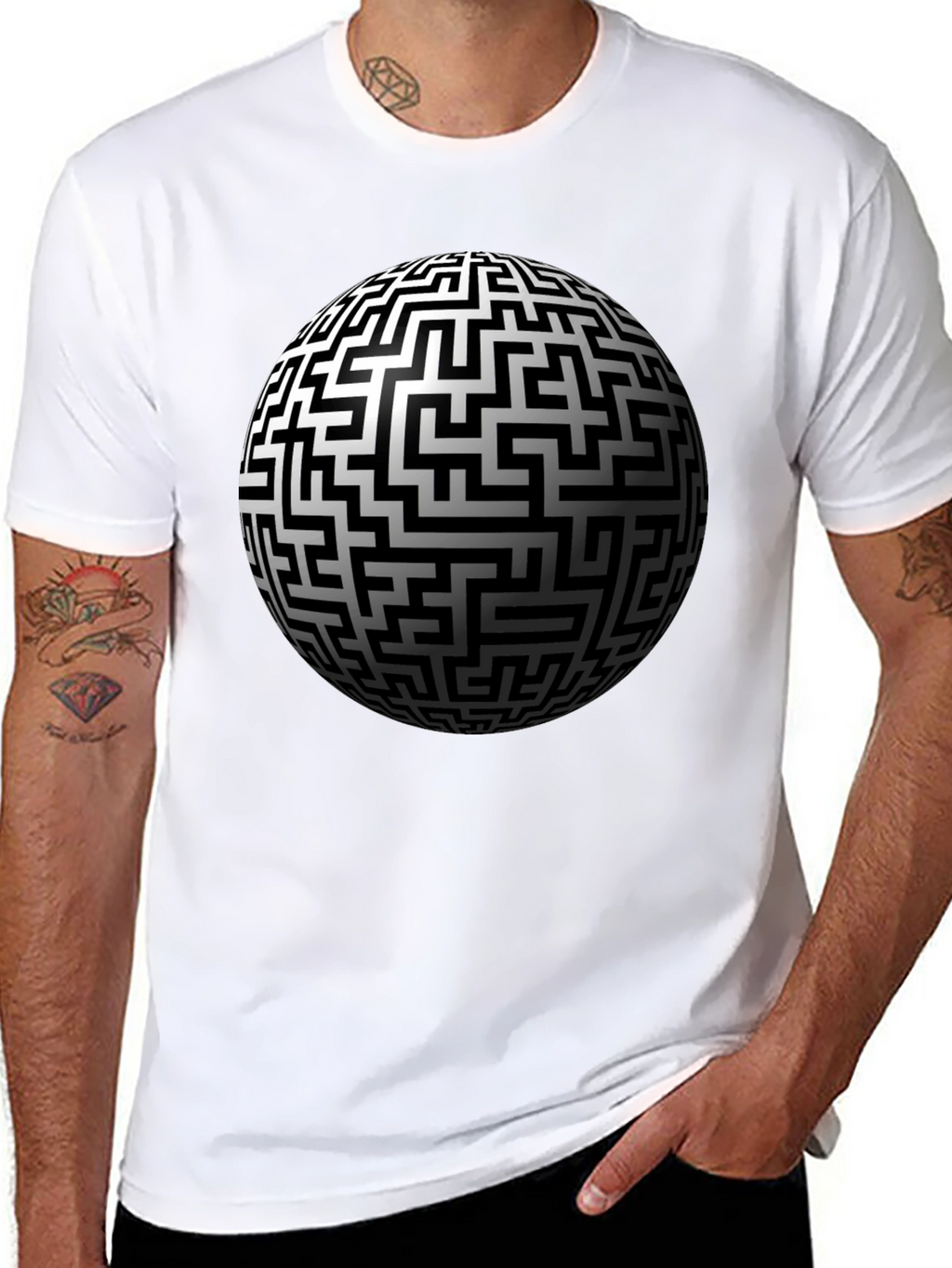 Maze Sphere Graphic Tee - Black Cotton Casual Wear
