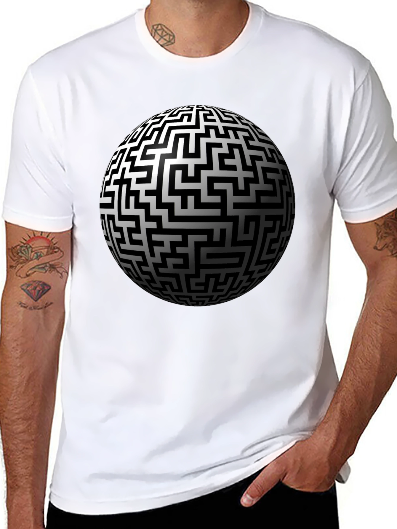 Maze Sphere Graphic Tee - Black Cotton Casual Wear
