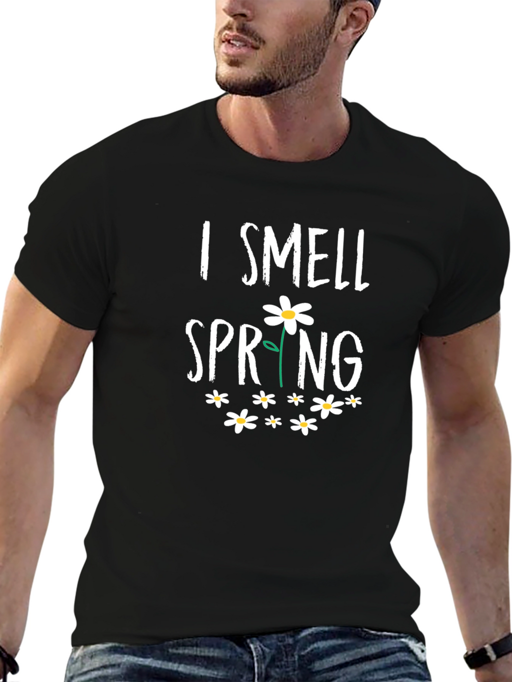 I Smell Spring Graphic Print Black T-Shirt