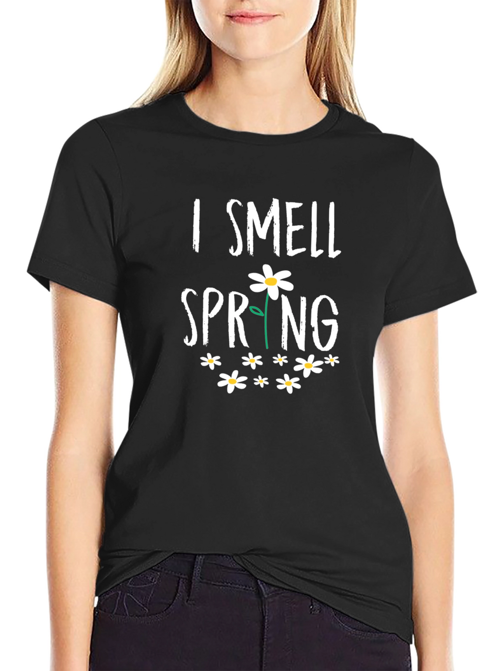 I Smell Spring Graphic Print Black T-Shirt