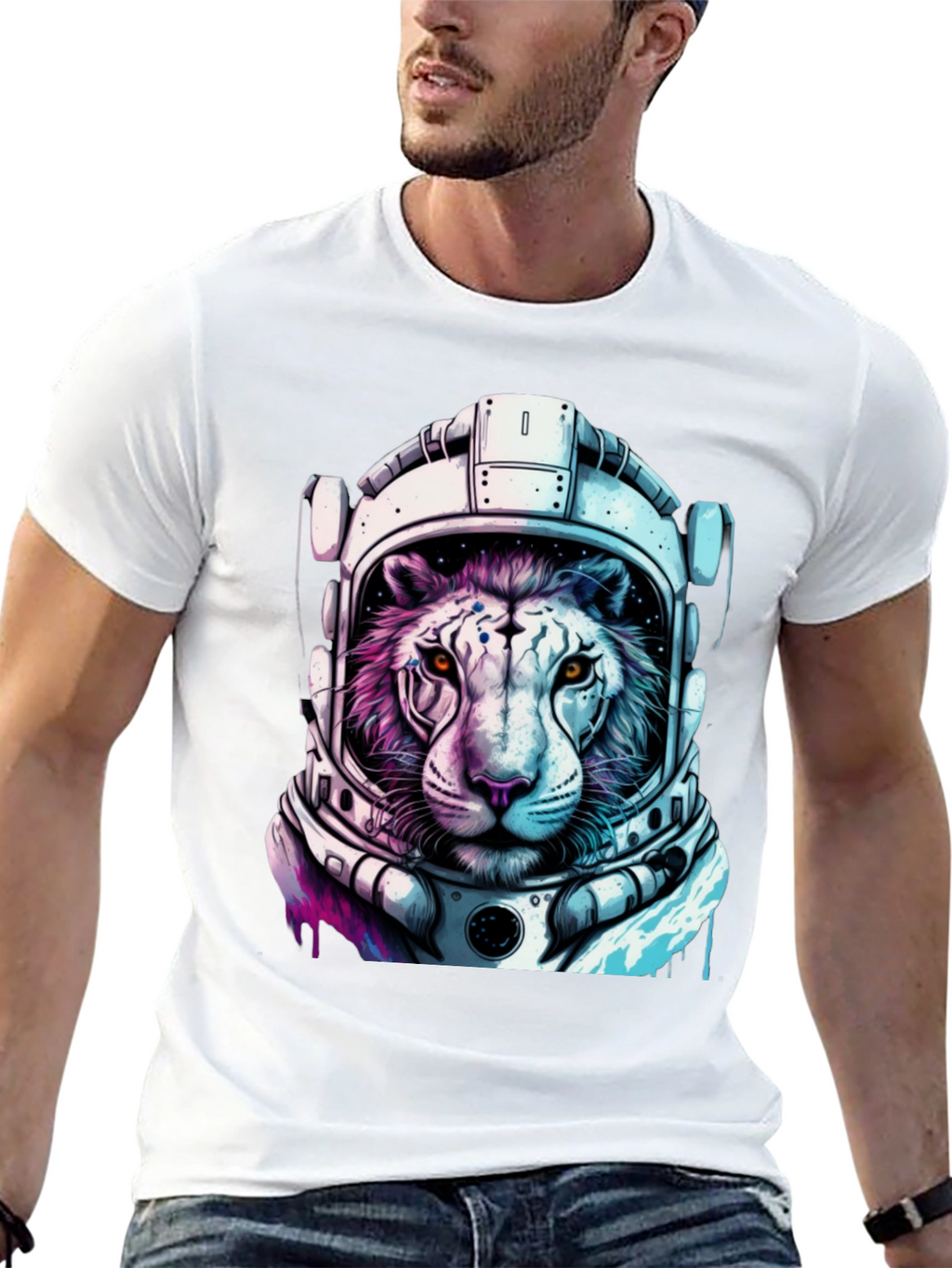 Astronaut Tiger Graphic Tee - Cool Space Cat Shirt