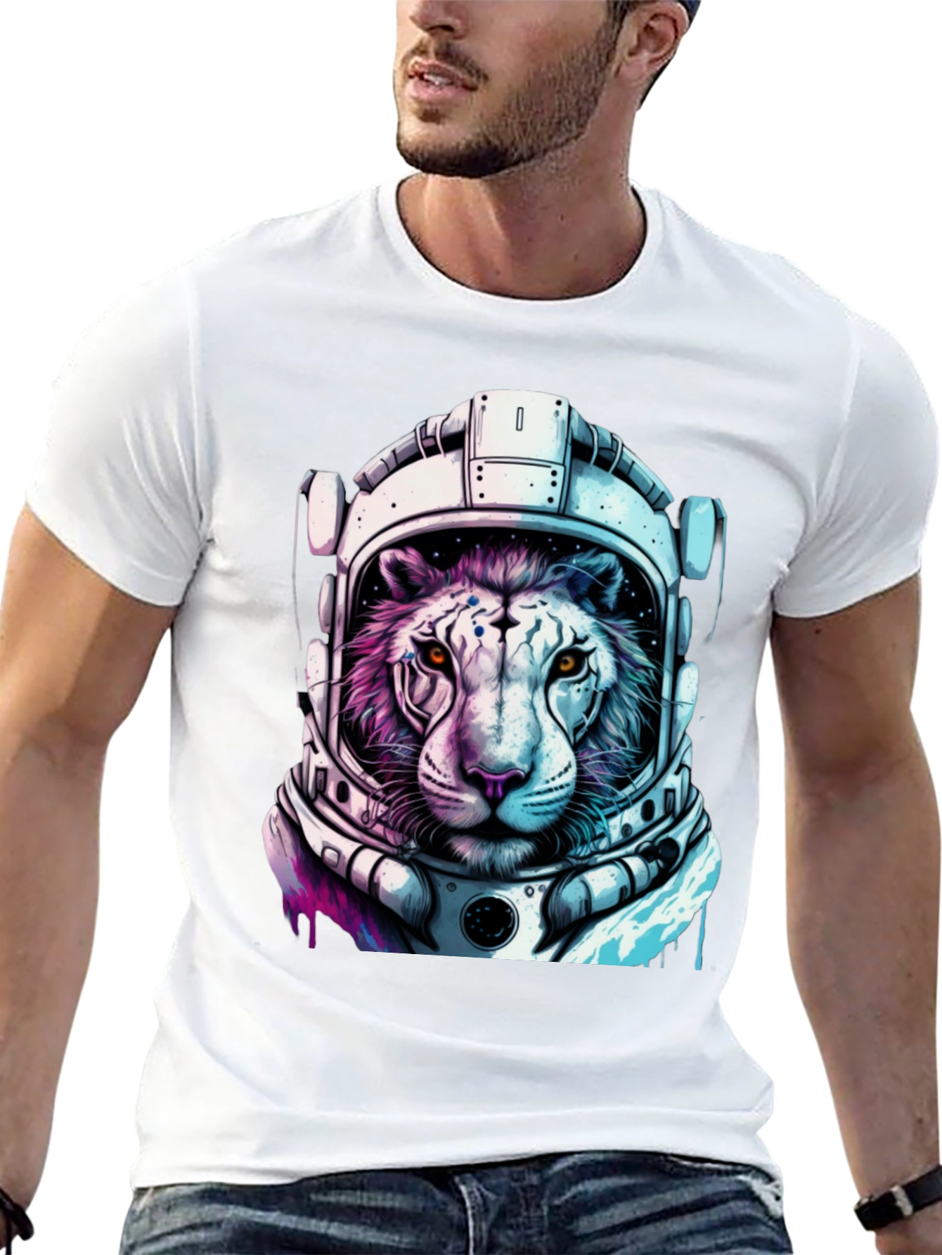 Astronaut Tiger Graphic Tee - Cool Space Cat Shirt