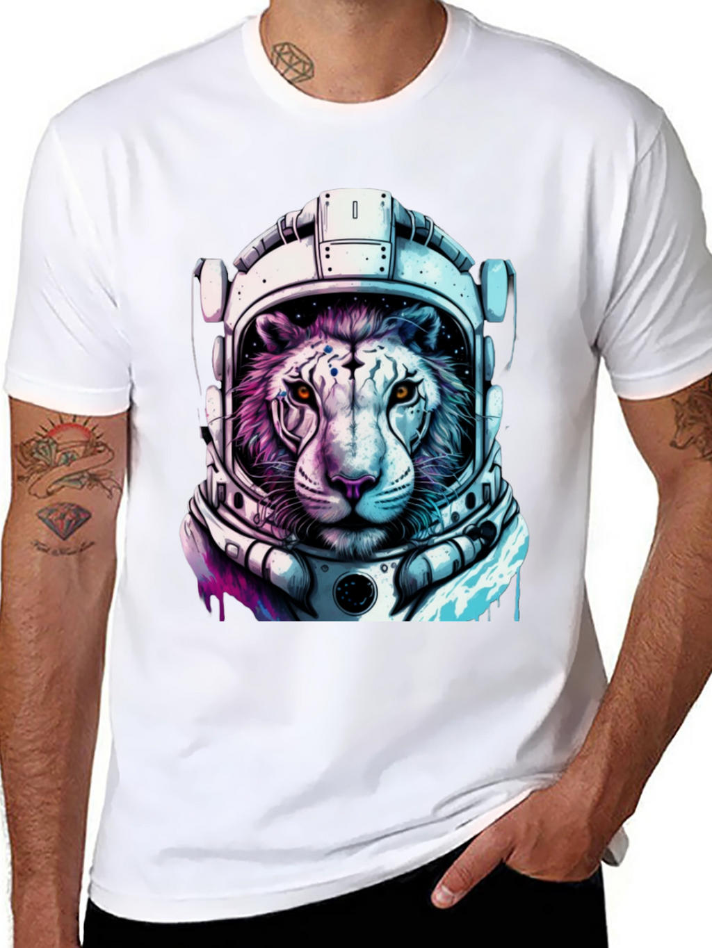 Astronaut Tiger Graphic Tee - Cool Space Cat Shirt