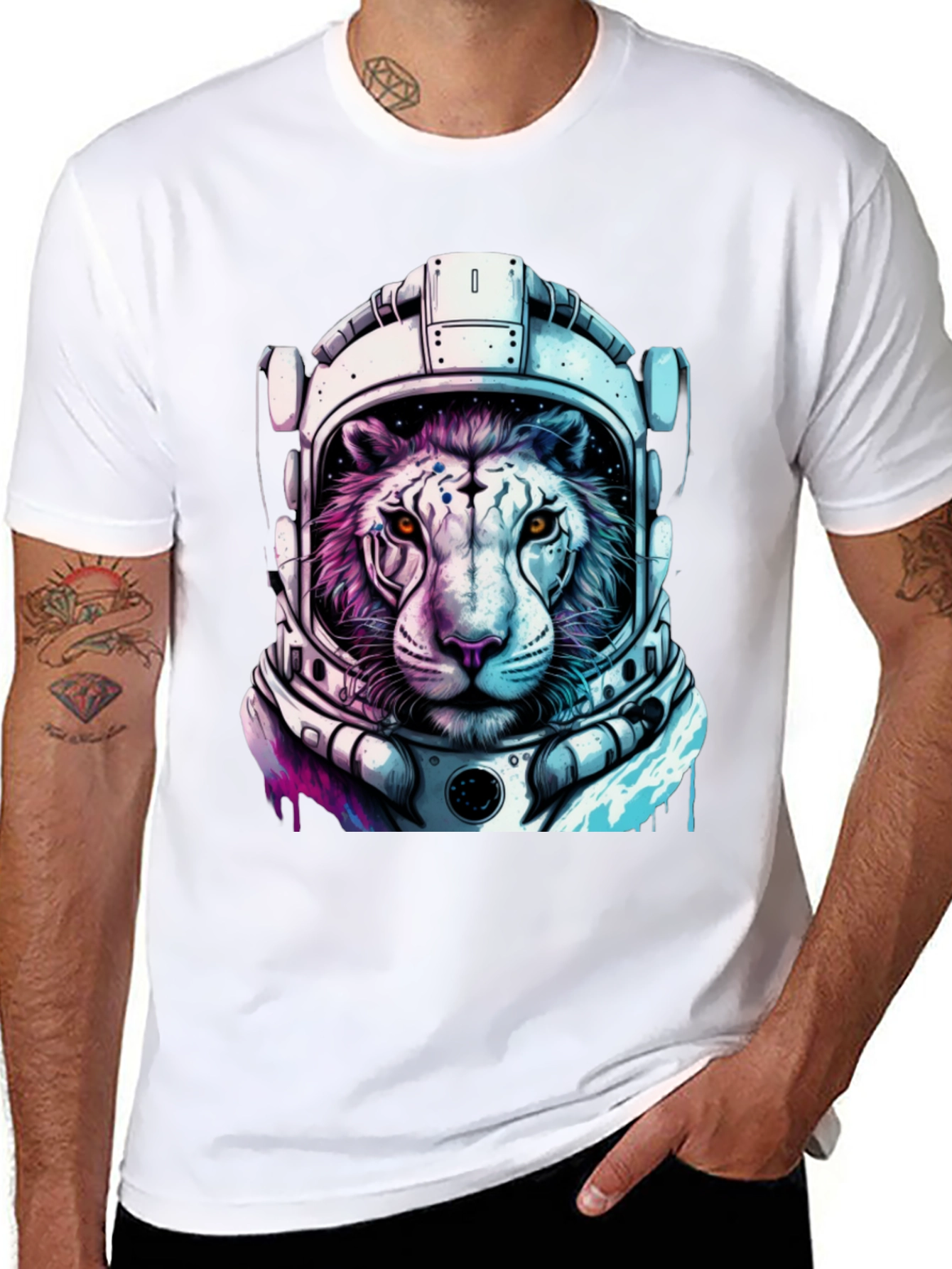 Astronaut Tiger Graphic Tee - Cool Space Cat Shirt