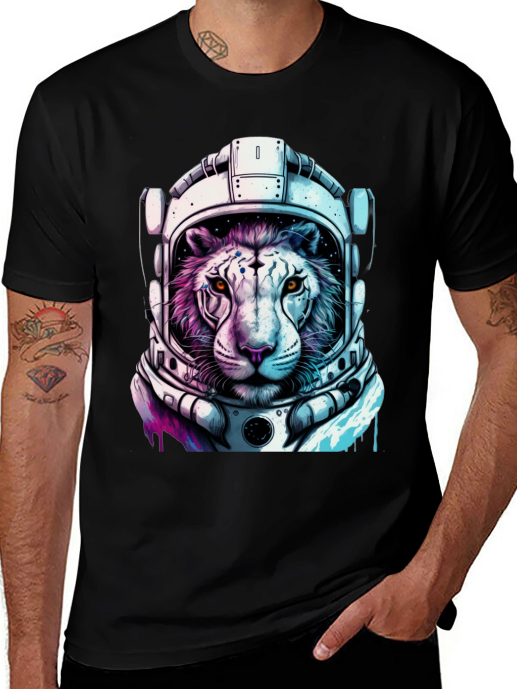 Astronaut Tiger Graphic Tee - Cool Space Cat Shirt