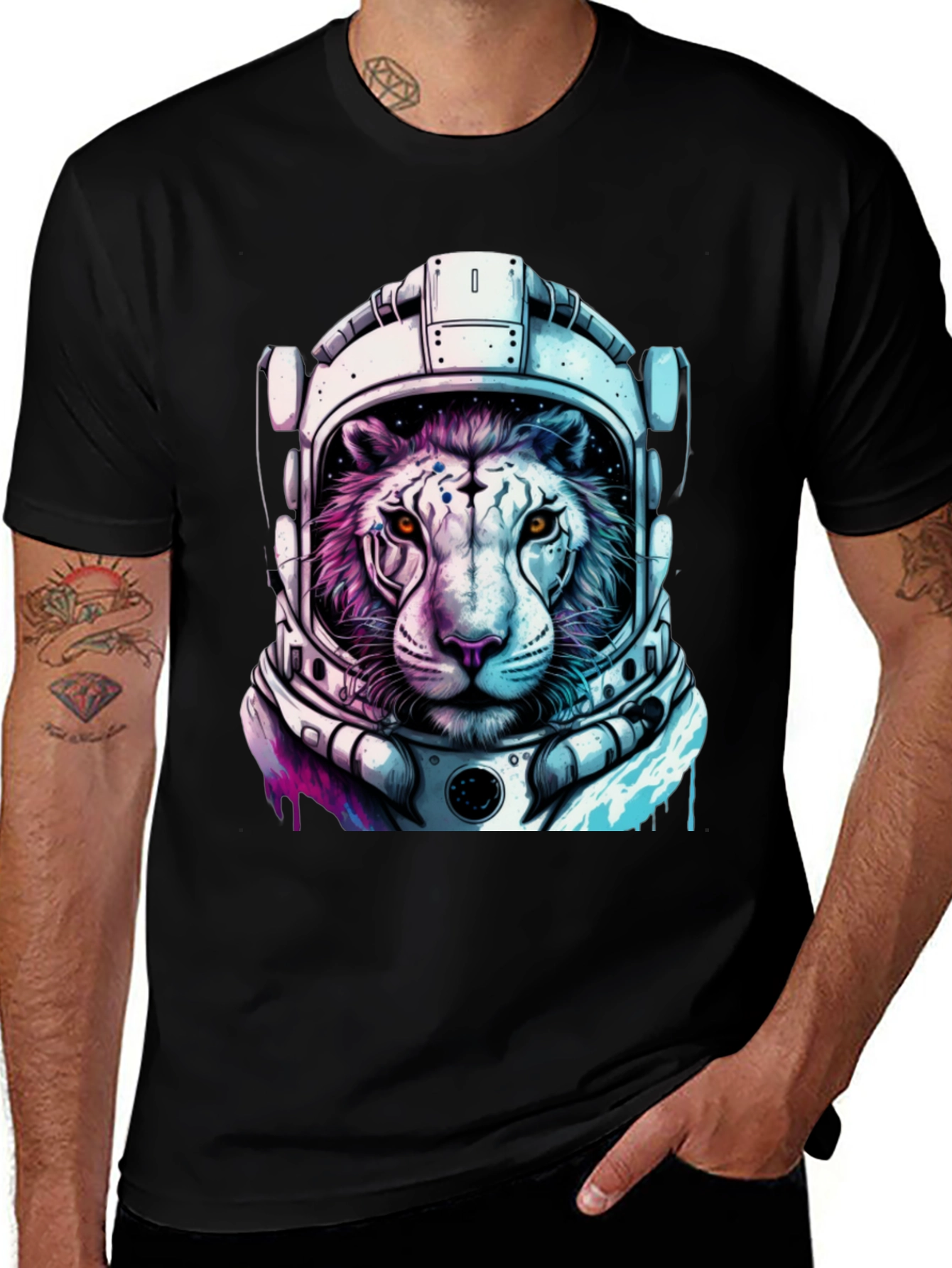 Astronaut Tiger Graphic Tee - Cool Space Cat Shirt