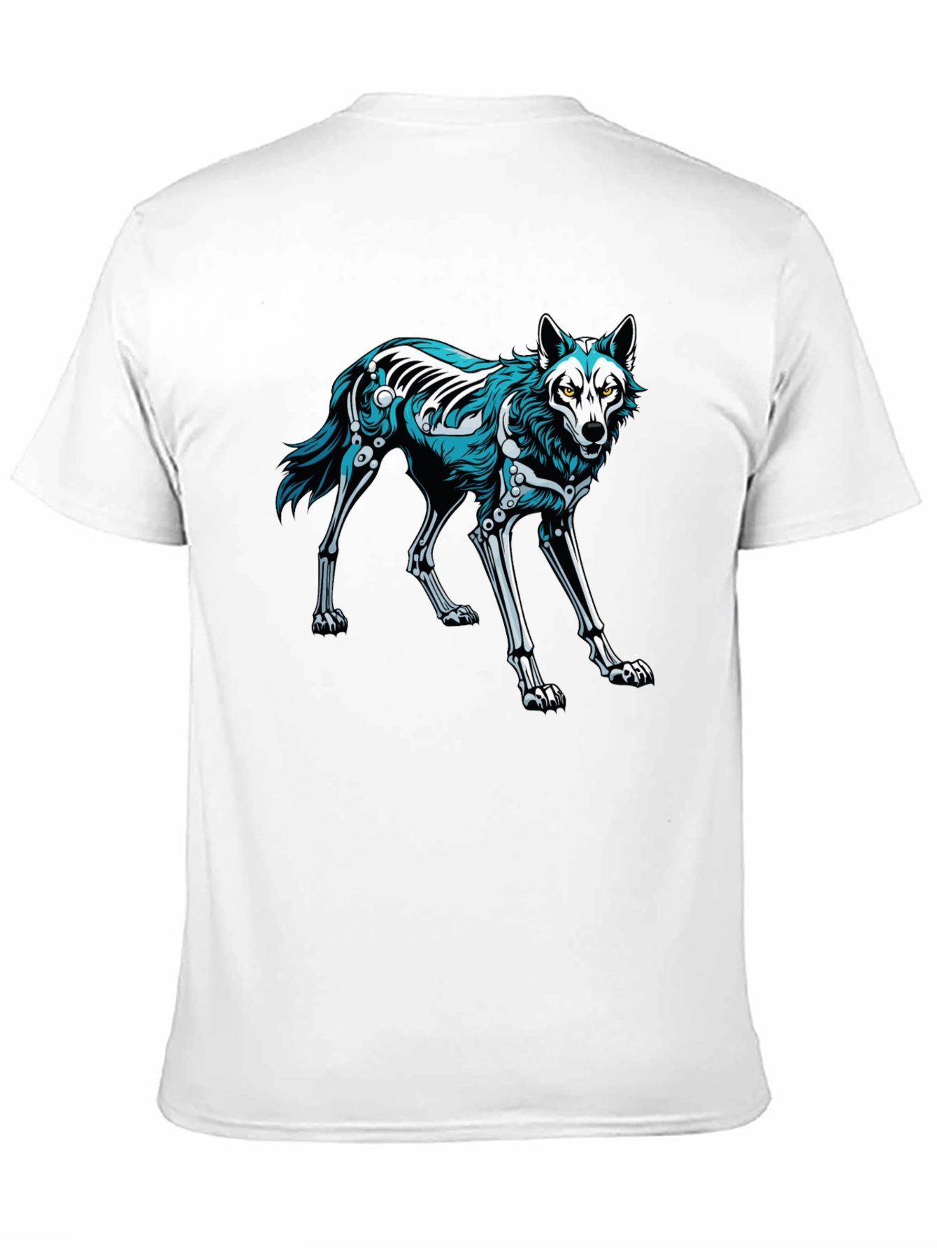 Black T-Shirt with Wolf Skeleton Graphic