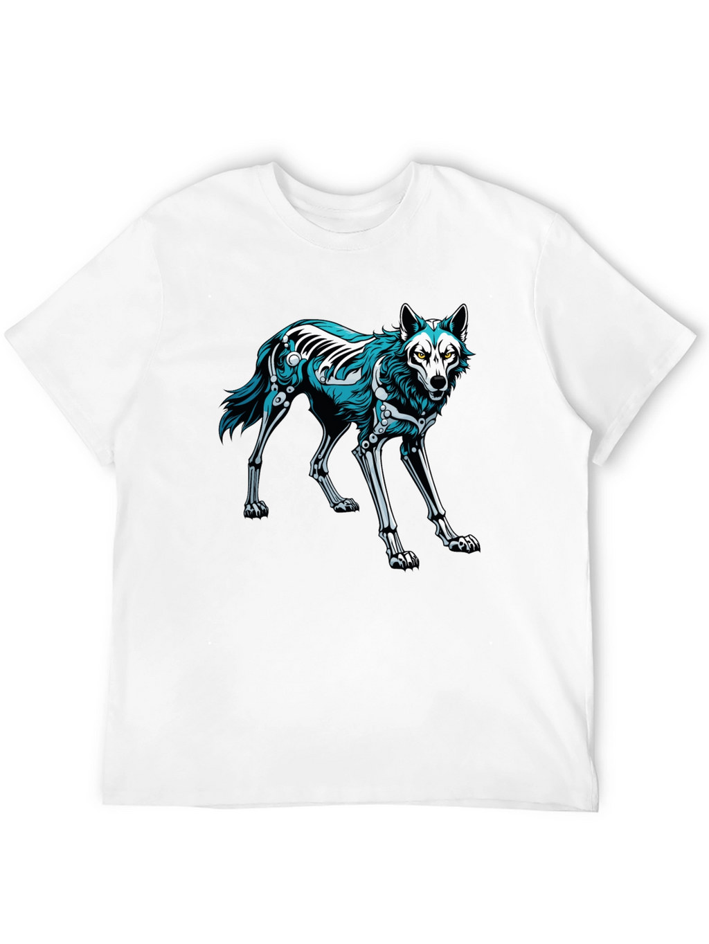 Black T-Shirt with Wolf Skeleton Graphic