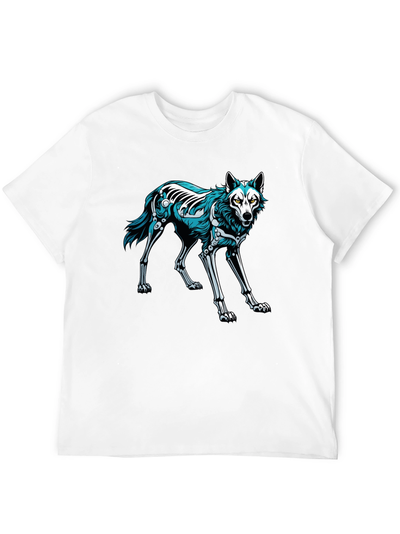 Black T-Shirt with Wolf Skeleton Graphic