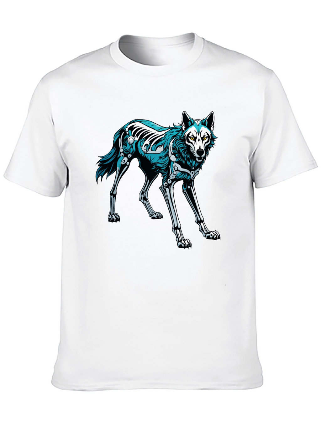 Black T-Shirt with Wolf Skeleton Graphic