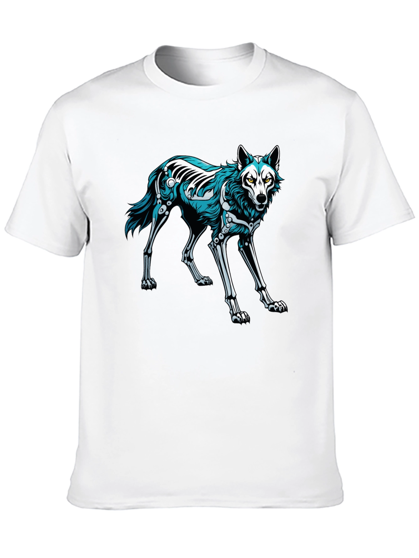 Black T-Shirt with Wolf Skeleton Graphic