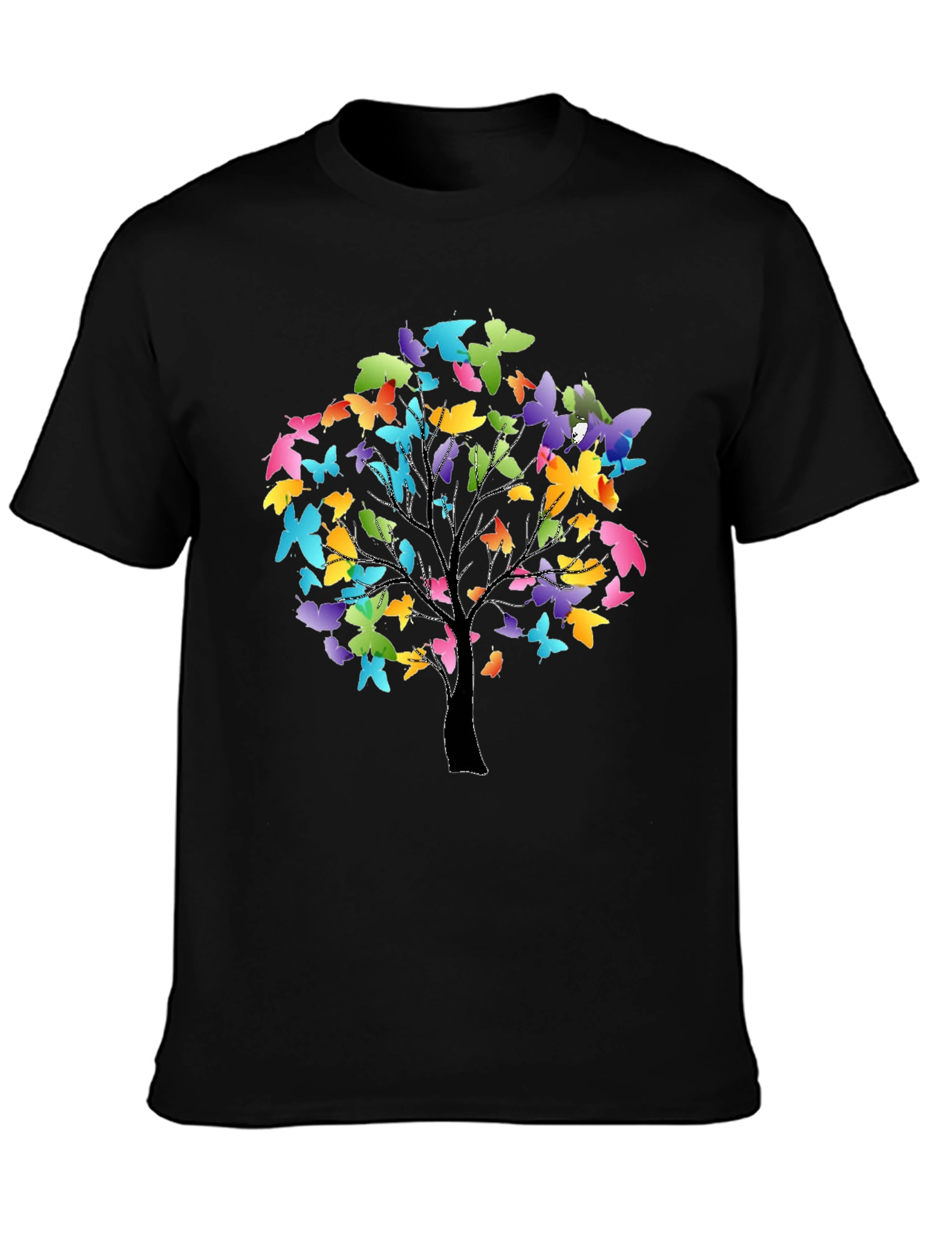 Butterfly Tree Graphic Tee - Stylish Black T-Shirt