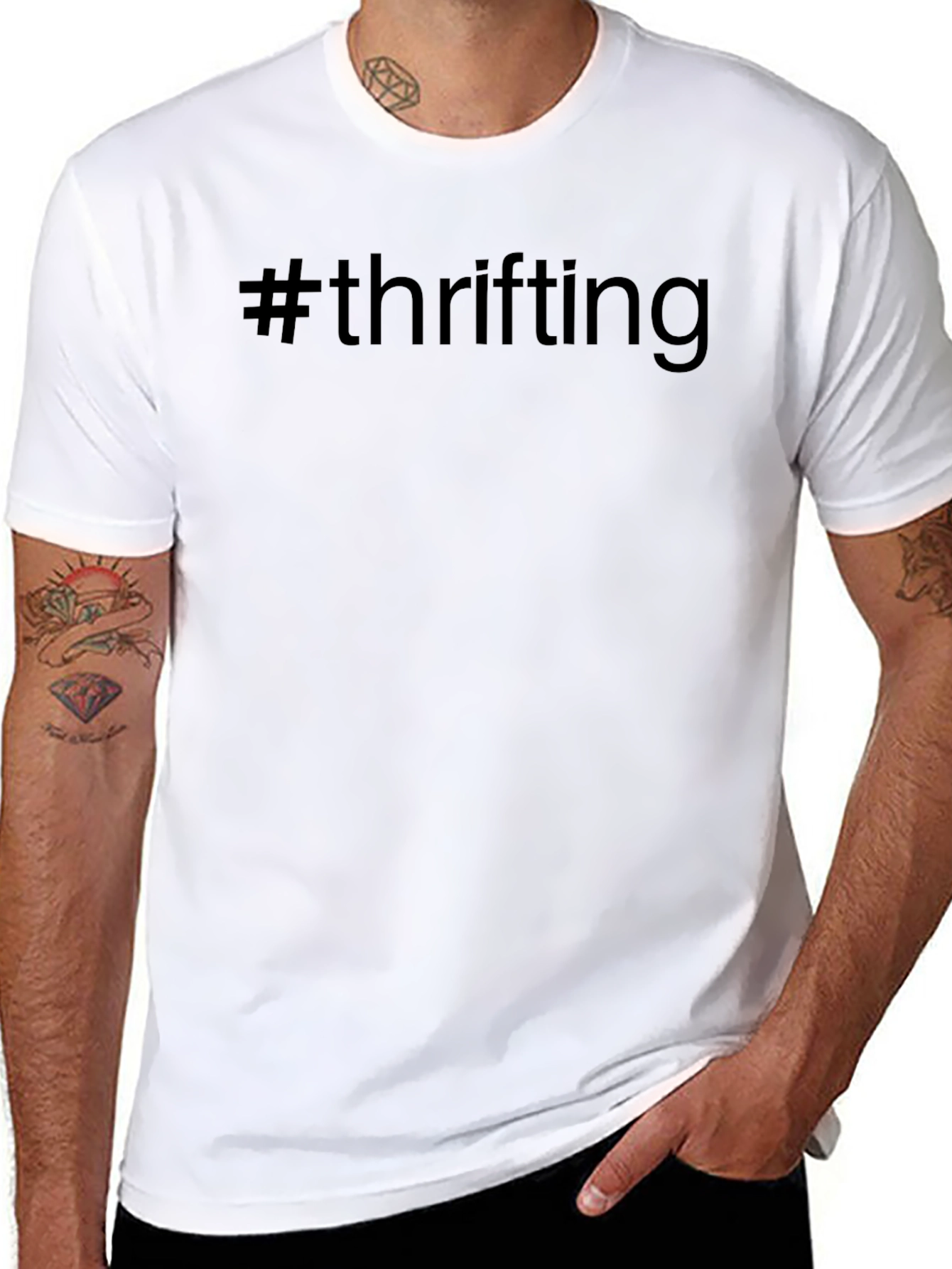 #Thrifting Black Cotton Graphic Tee - Mens Casual Fashion