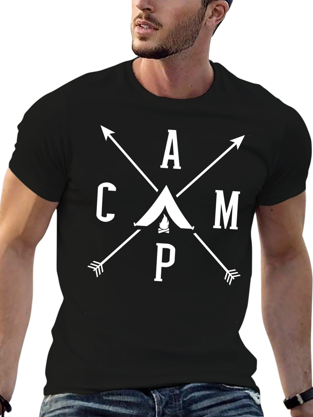 Camping Graphic Tee - Black Cotton Blend T-Shirt