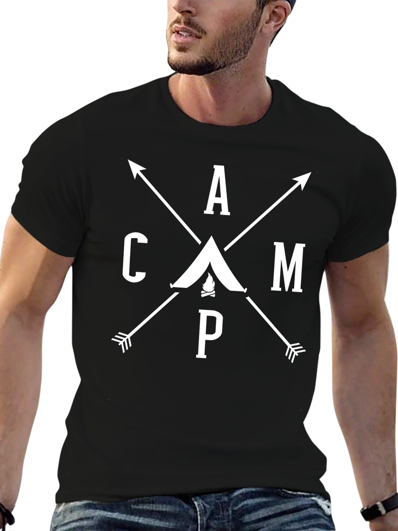 Camping Graphic Tee - Black Cotton Blend T-Shirt