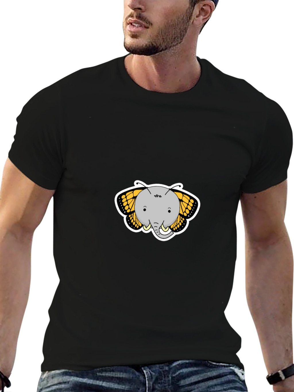 Elephant Butterfly Graphic Tee - Black