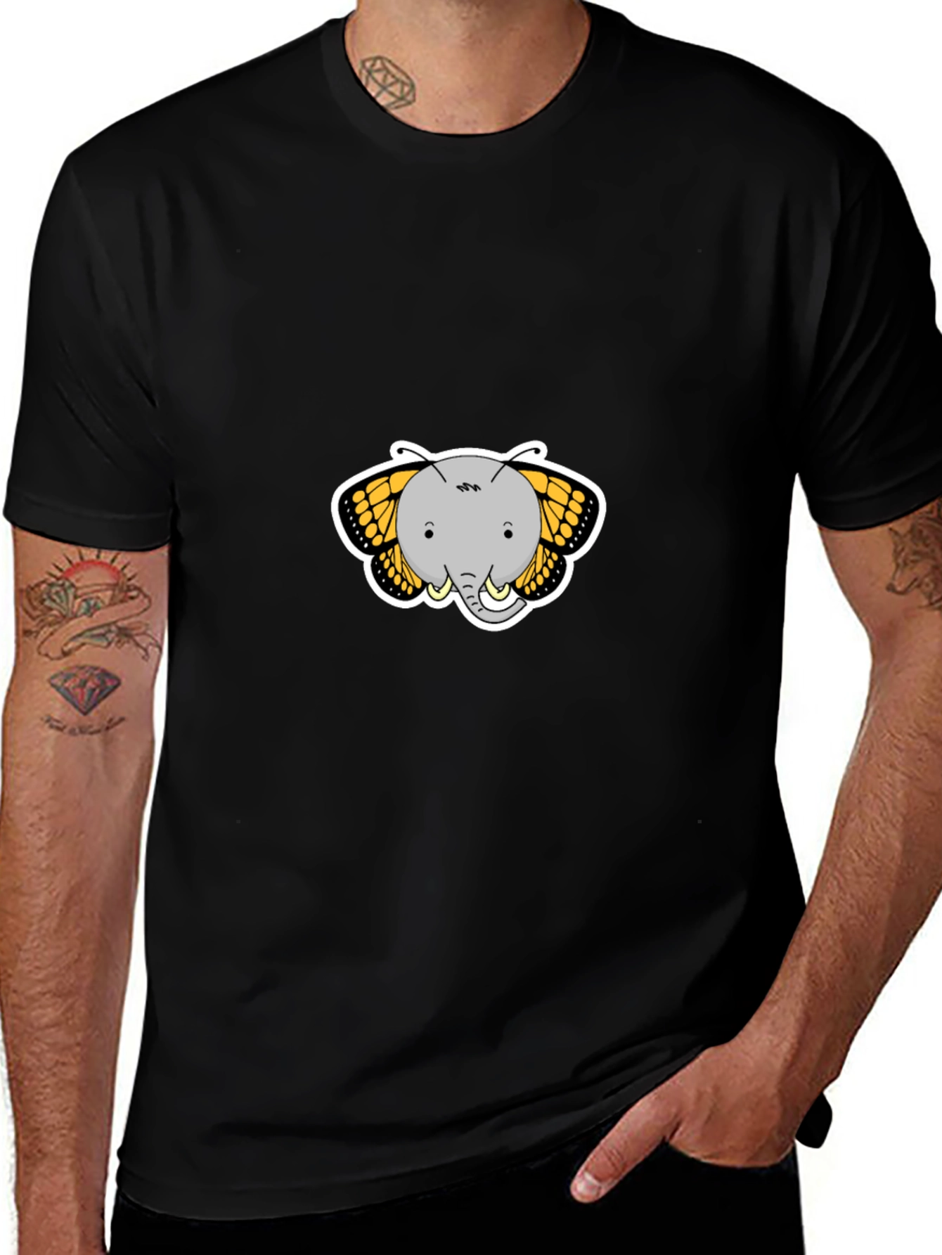 Elephant Butterfly Graphic Tee - Black