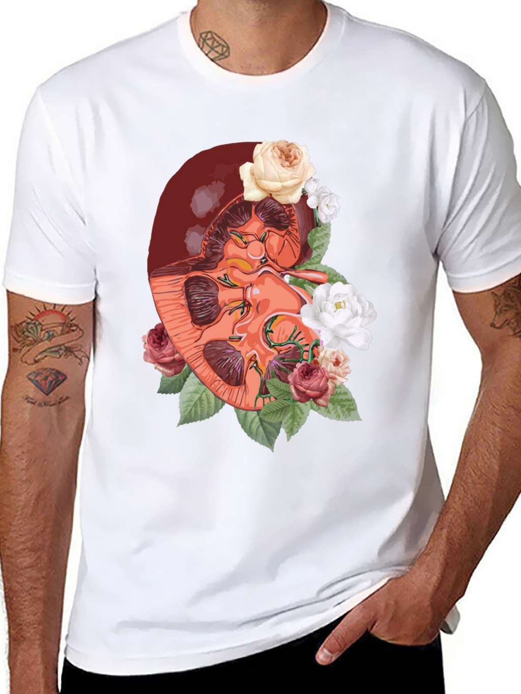 Floral Kidney Graphic Tee - Unique Anatomy T-Shirt