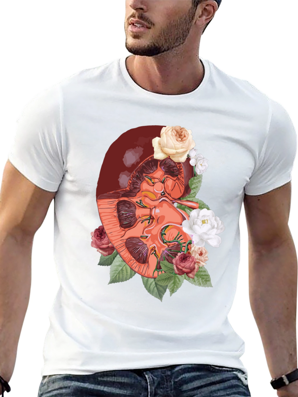 Floral Kidney Graphic Tee - Unique Anatomy T-Shirt