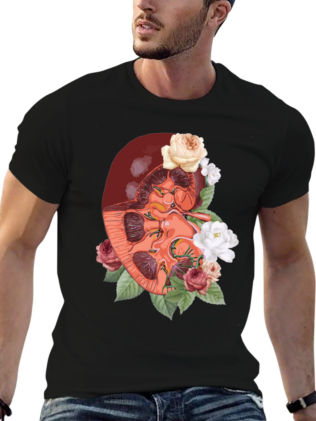Floral Kidney Graphic Tee - Unique Anatomy T-Shirt
