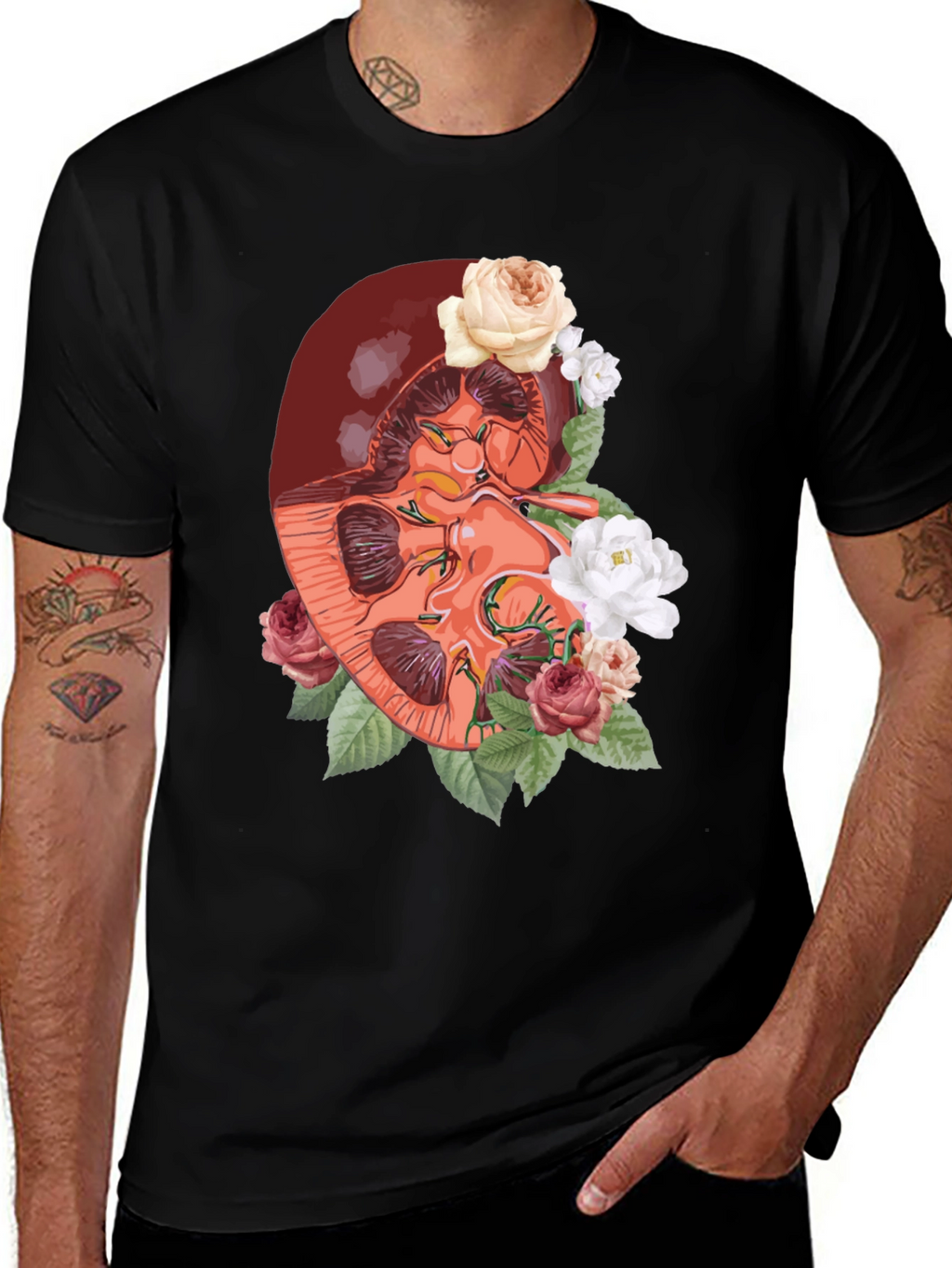 Floral Kidney Graphic Tee - Unique Anatomy T-Shirt