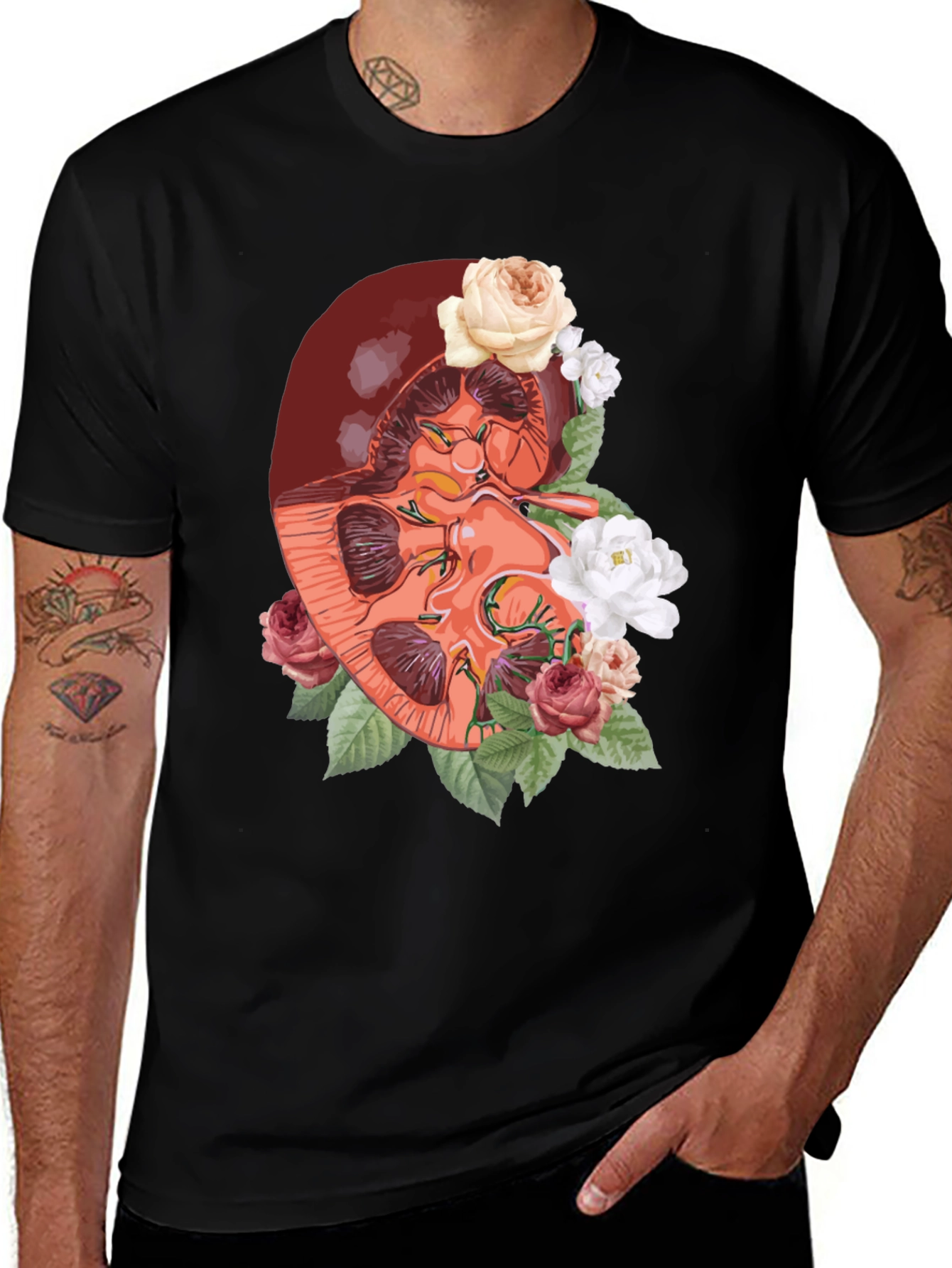 Floral Kidney Graphic Tee - Unique Anatomy T-Shirt