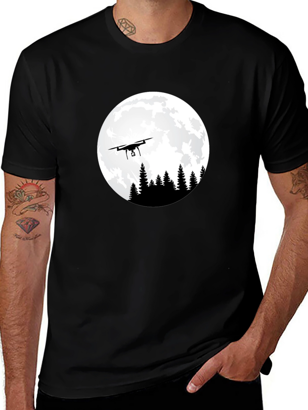Drone Moon Mens T-Shirt - Black