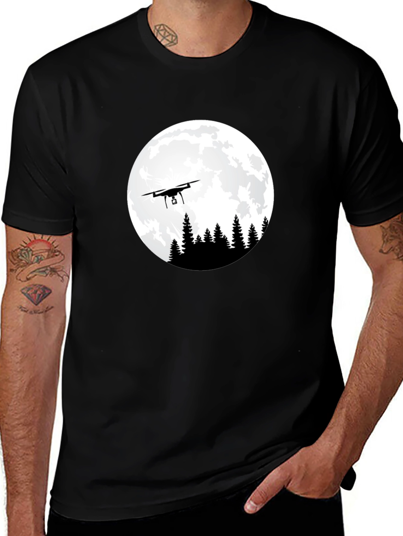 Drone Moon Mens T-Shirt - Black