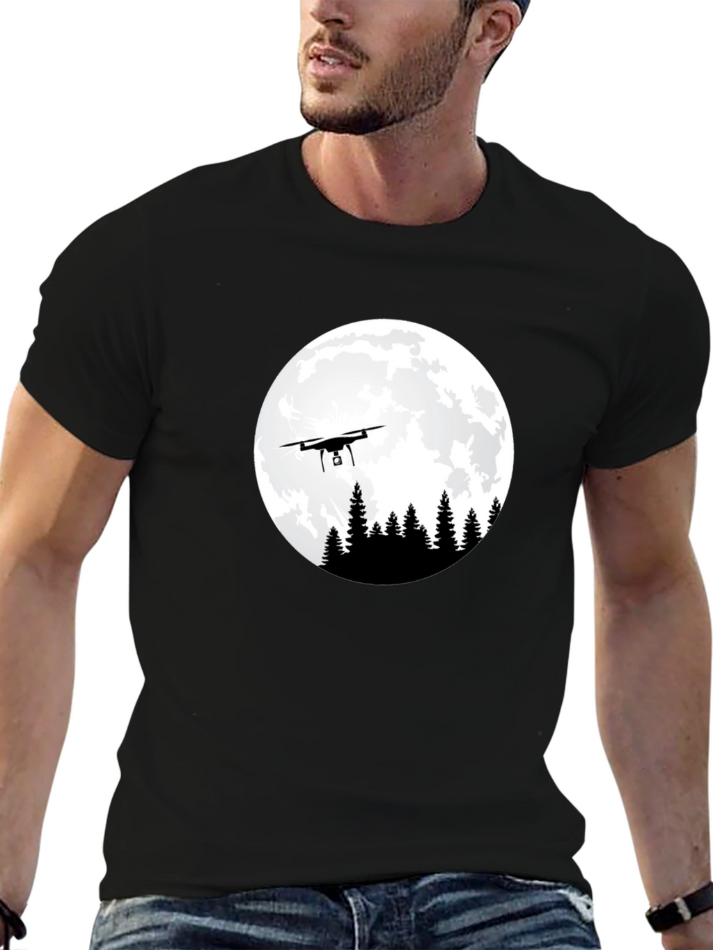 Drone Moon Mens T-Shirt - Black