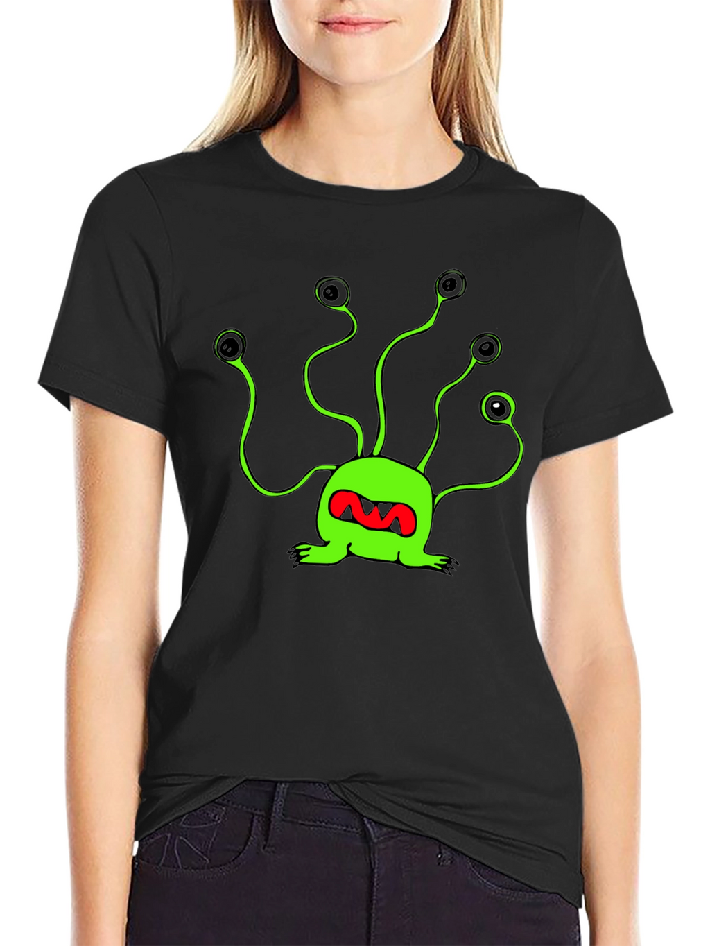 Funky Green Alien T-Shirt - Black Cotton Tee