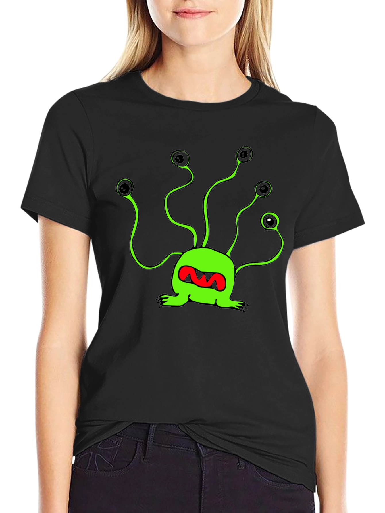 Funky Green Alien T-Shirt - Black Cotton Tee