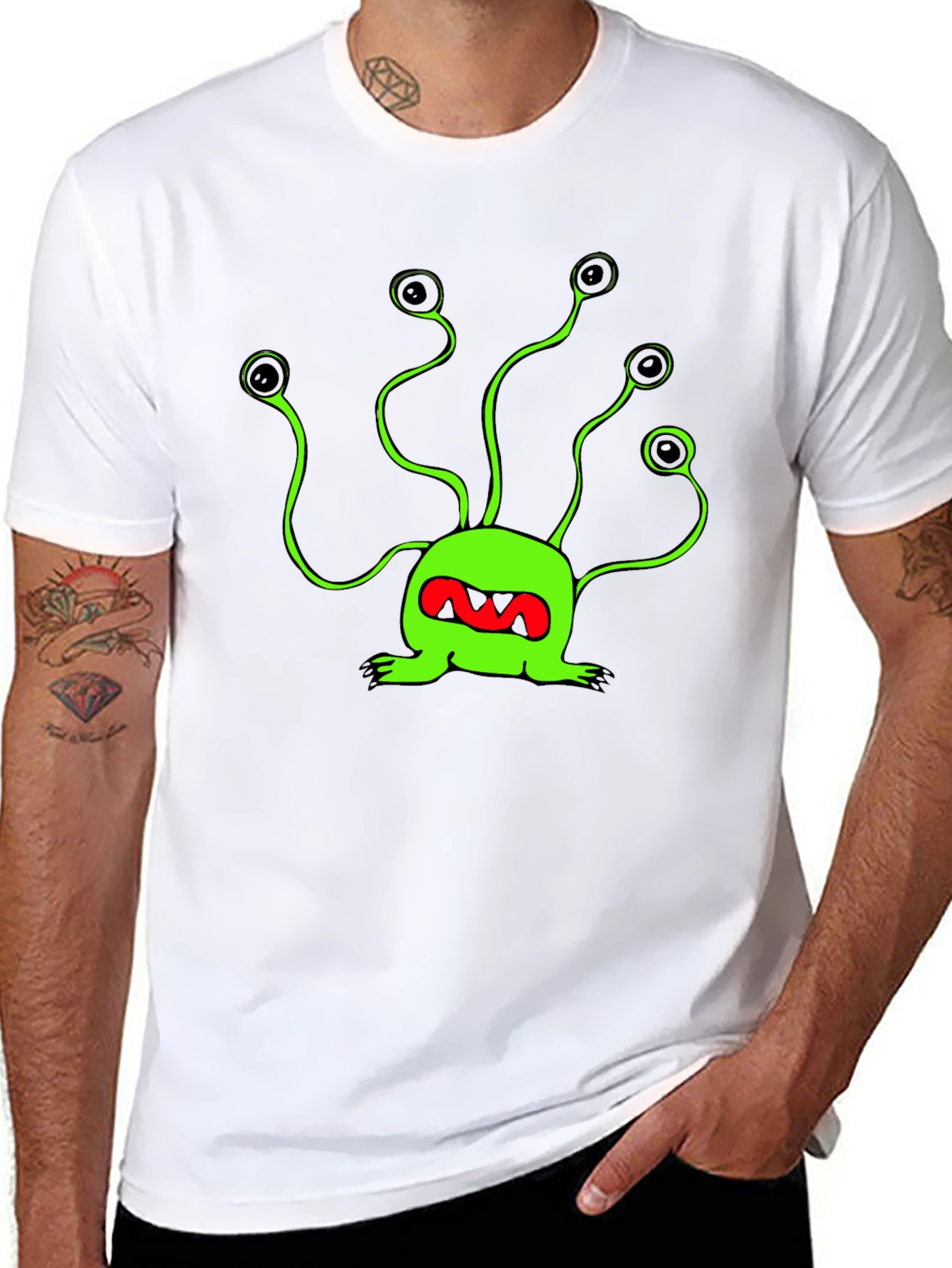 Funky Green Alien T-Shirt - Black Cotton Tee