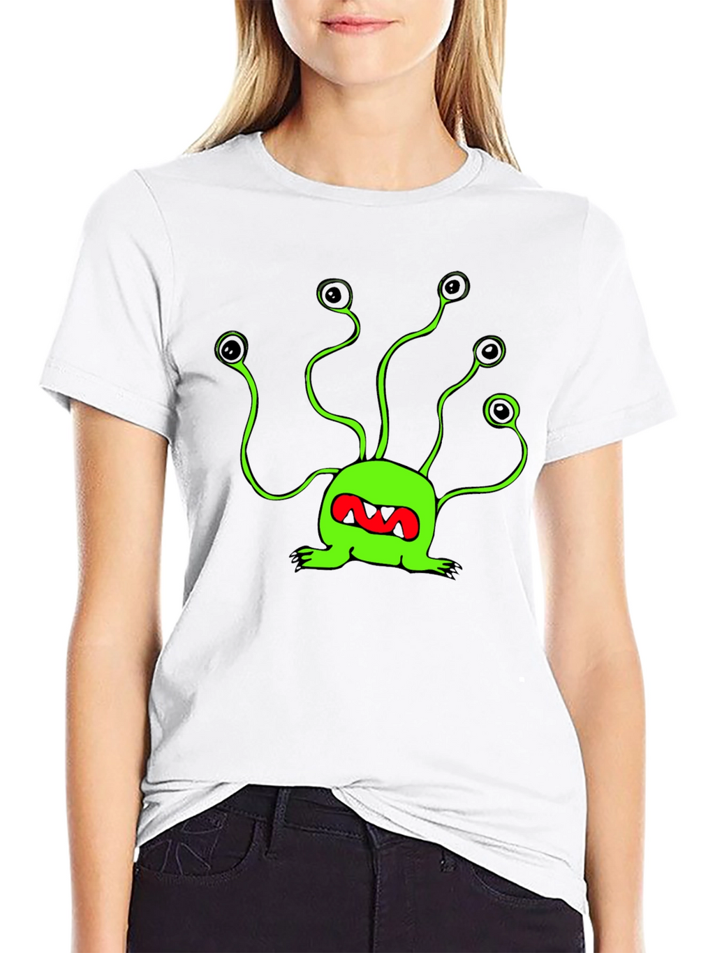 Funky Green Alien T-Shirt - Black Cotton Tee