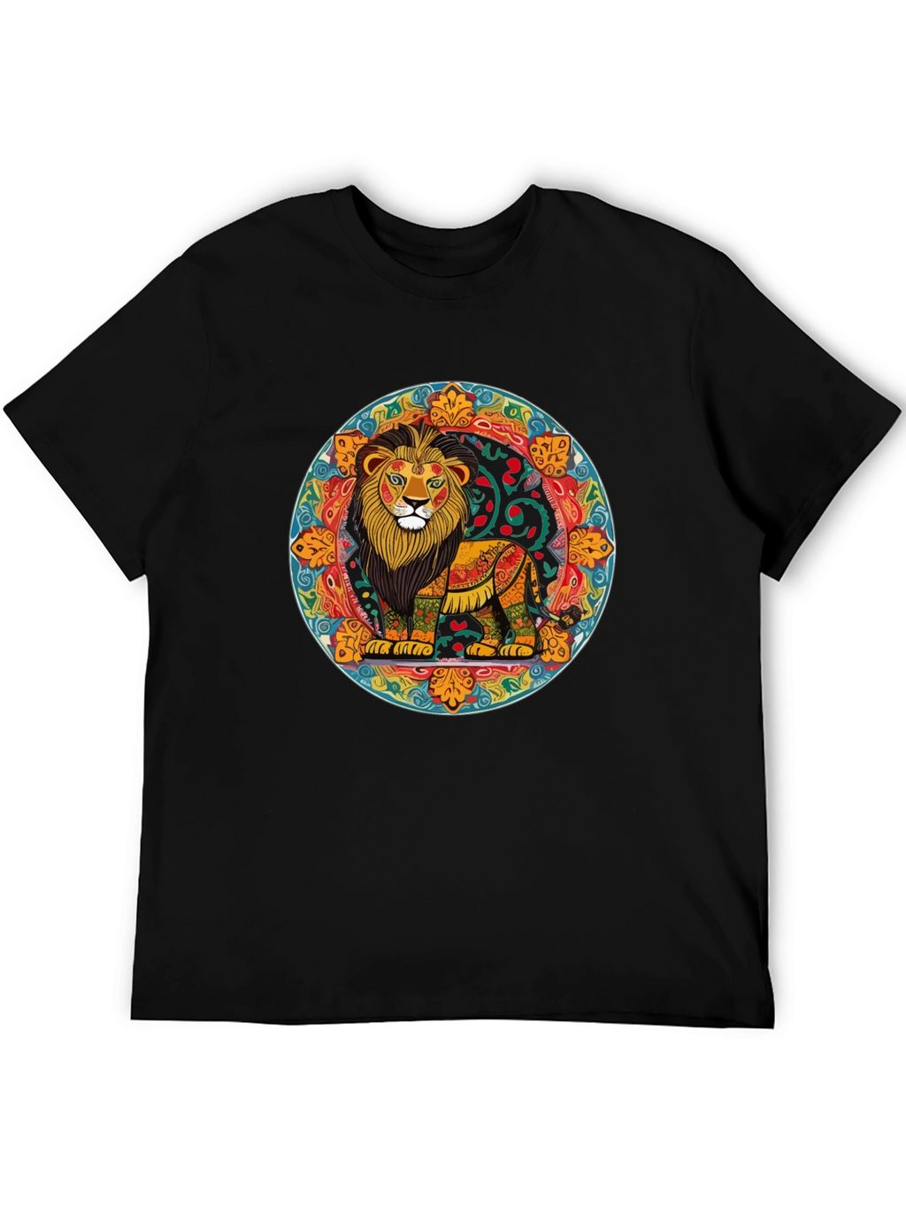 Vibrant Lion Mandala Graphic Tee - Stylish Mens Shirt