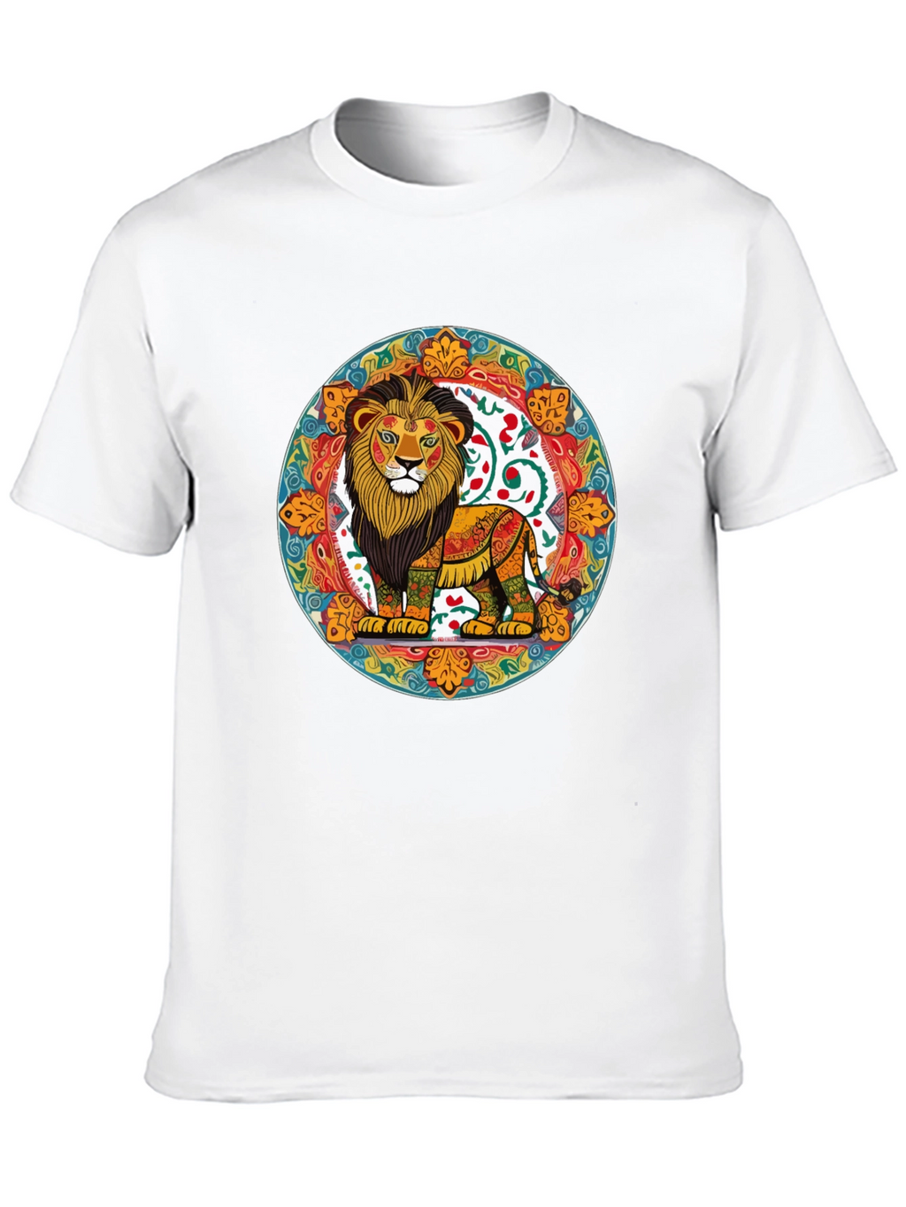 Vibrant Lion Mandala Graphic Tee - Stylish Mens Shirt