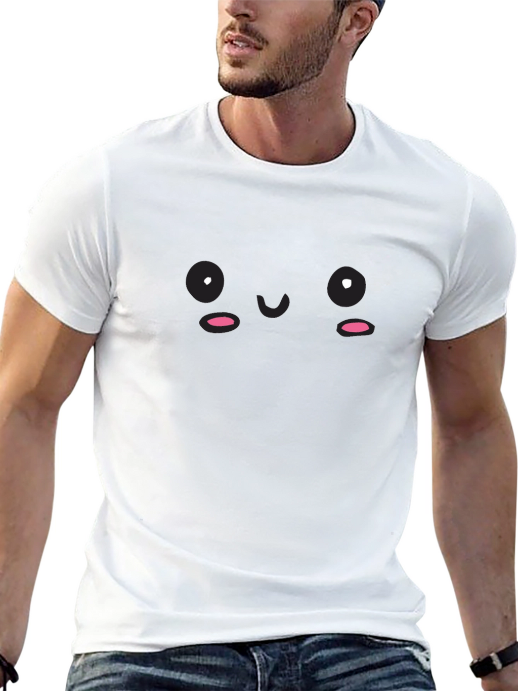 Cute Kawaii Face Black T-Shirt - Soft Cotton Blend