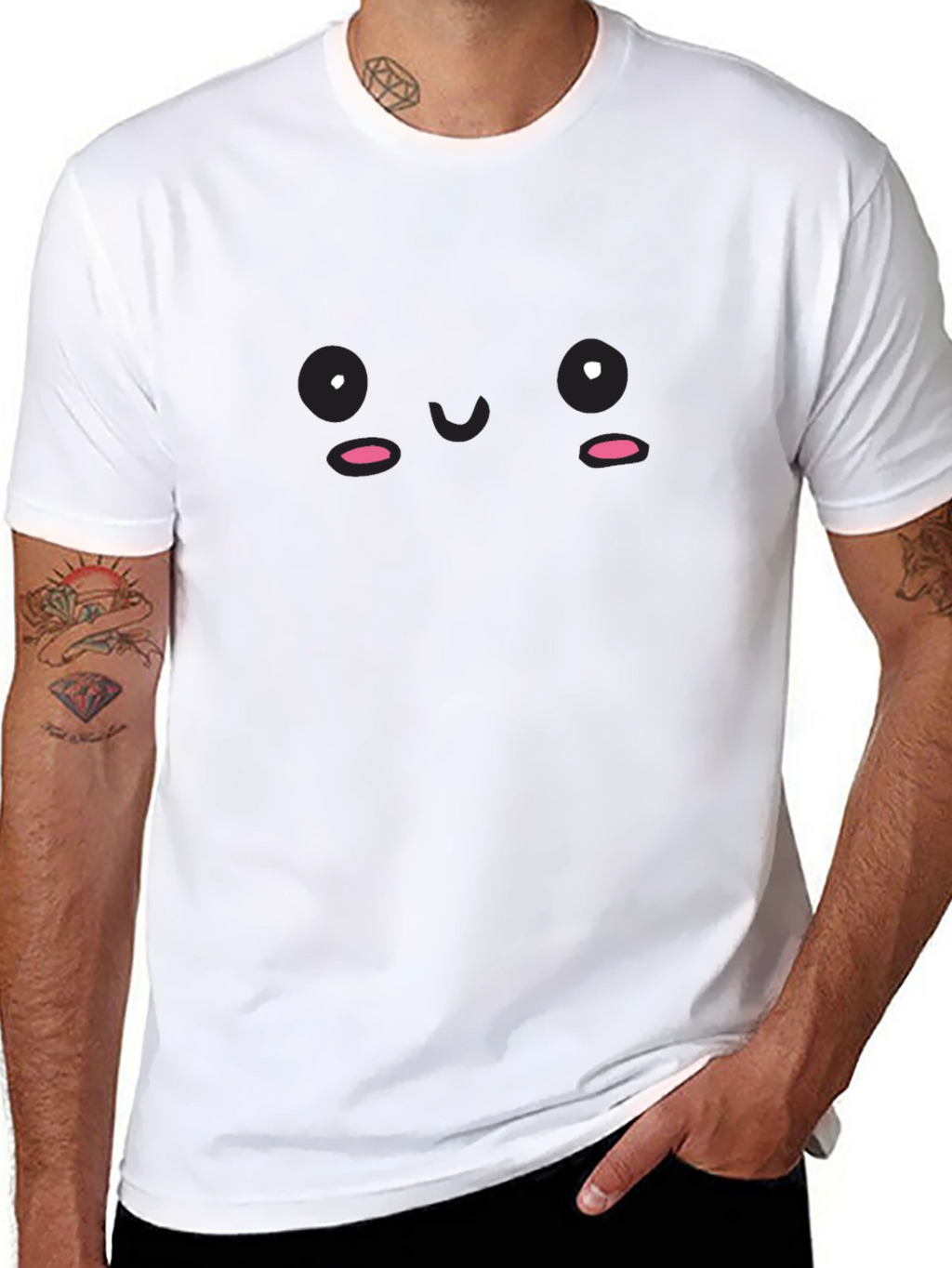 Cute Kawaii Face Black T-Shirt - Soft Cotton Blend