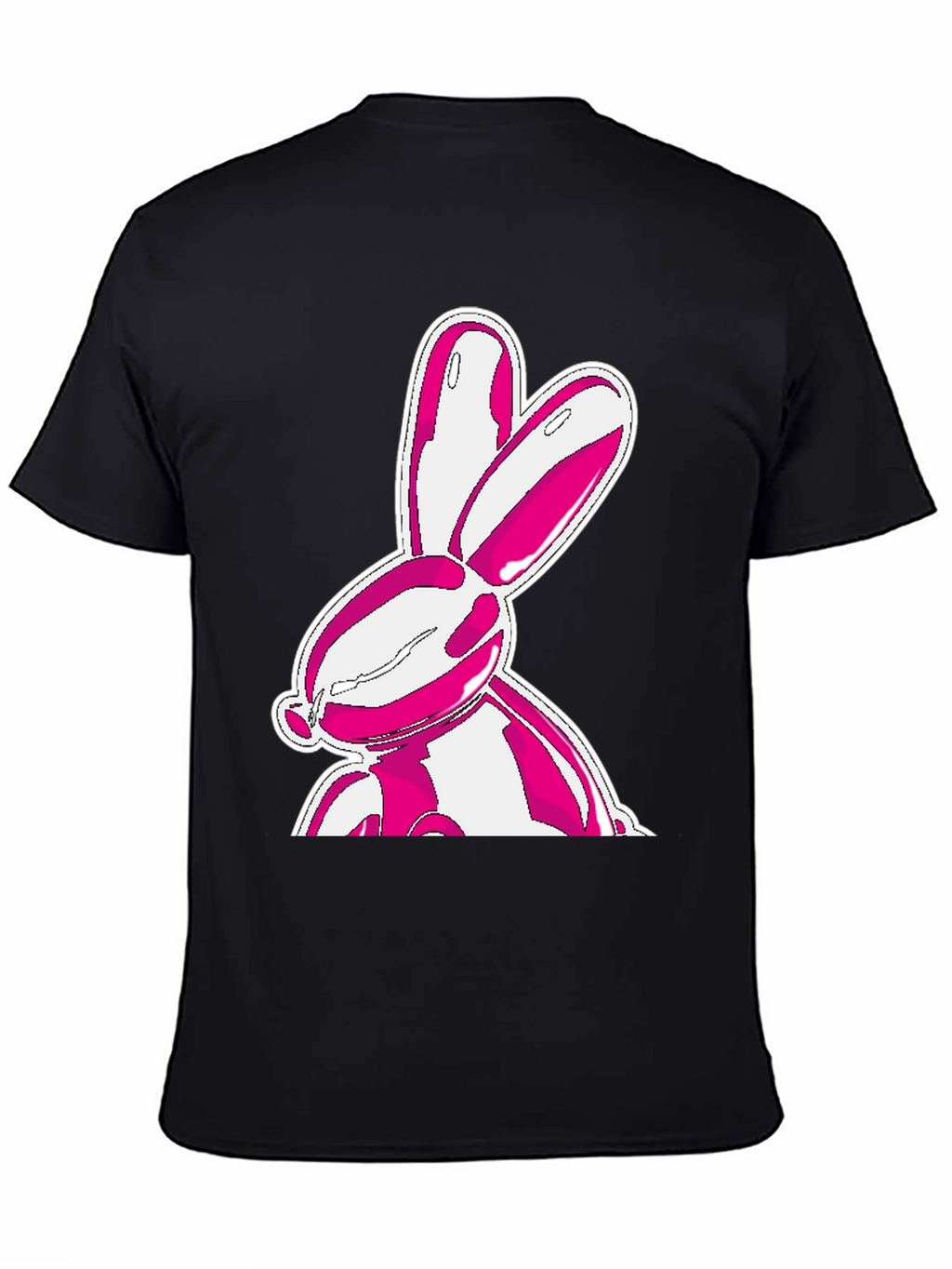 Trendy Pink Bunny Graphic Black T-Shirt