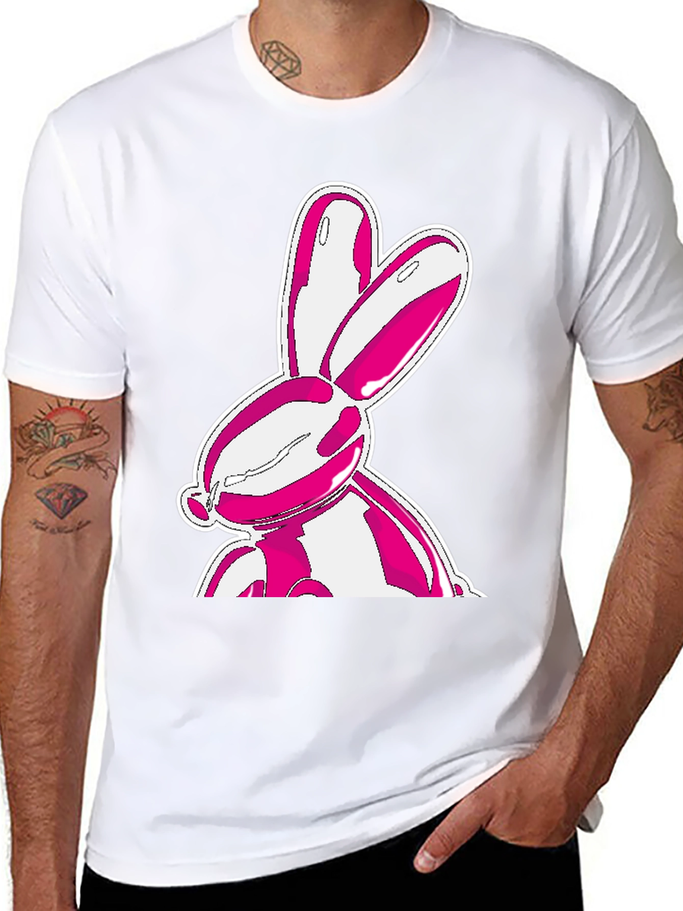 Trendy Pink Bunny Graphic Black T-Shirt