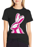 Trendy Pink Bunny Graphic Black T-Shirt