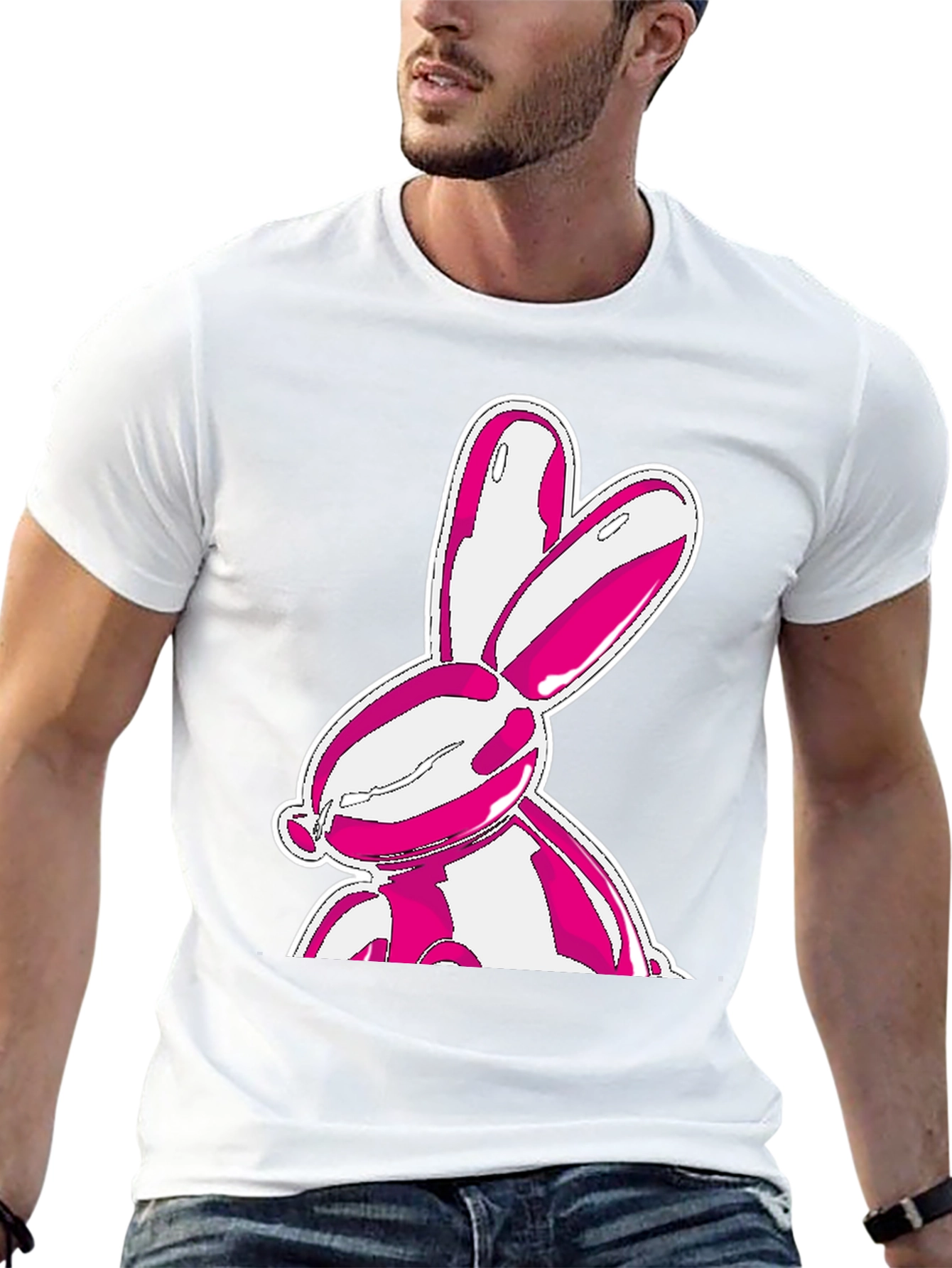 Trendy Pink Bunny Graphic Black T-Shirt