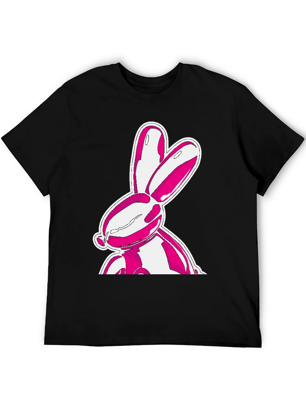 Trendy Pink Bunny Graphic Black T-Shirt