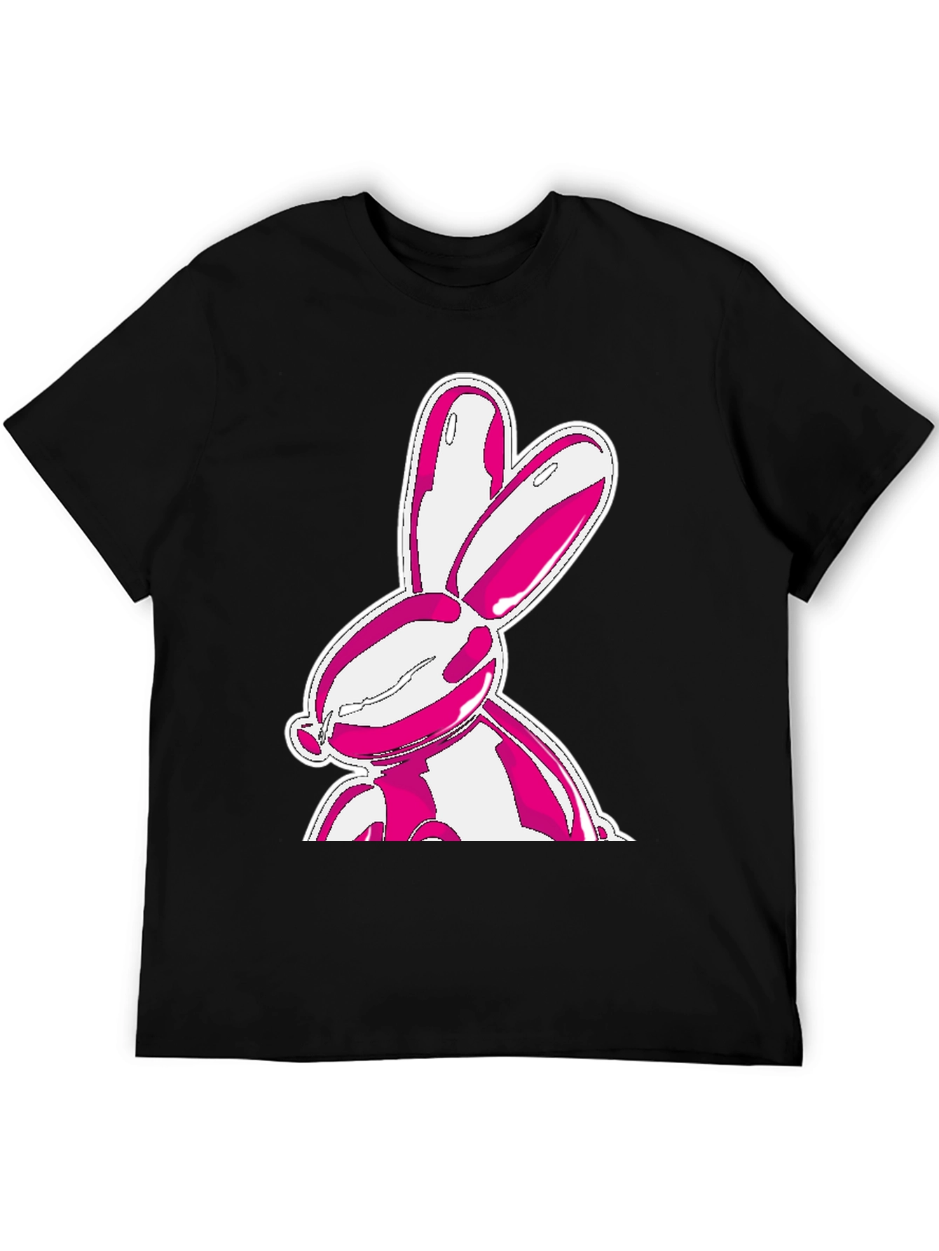 Trendy Pink Bunny Graphic Black T-Shirt