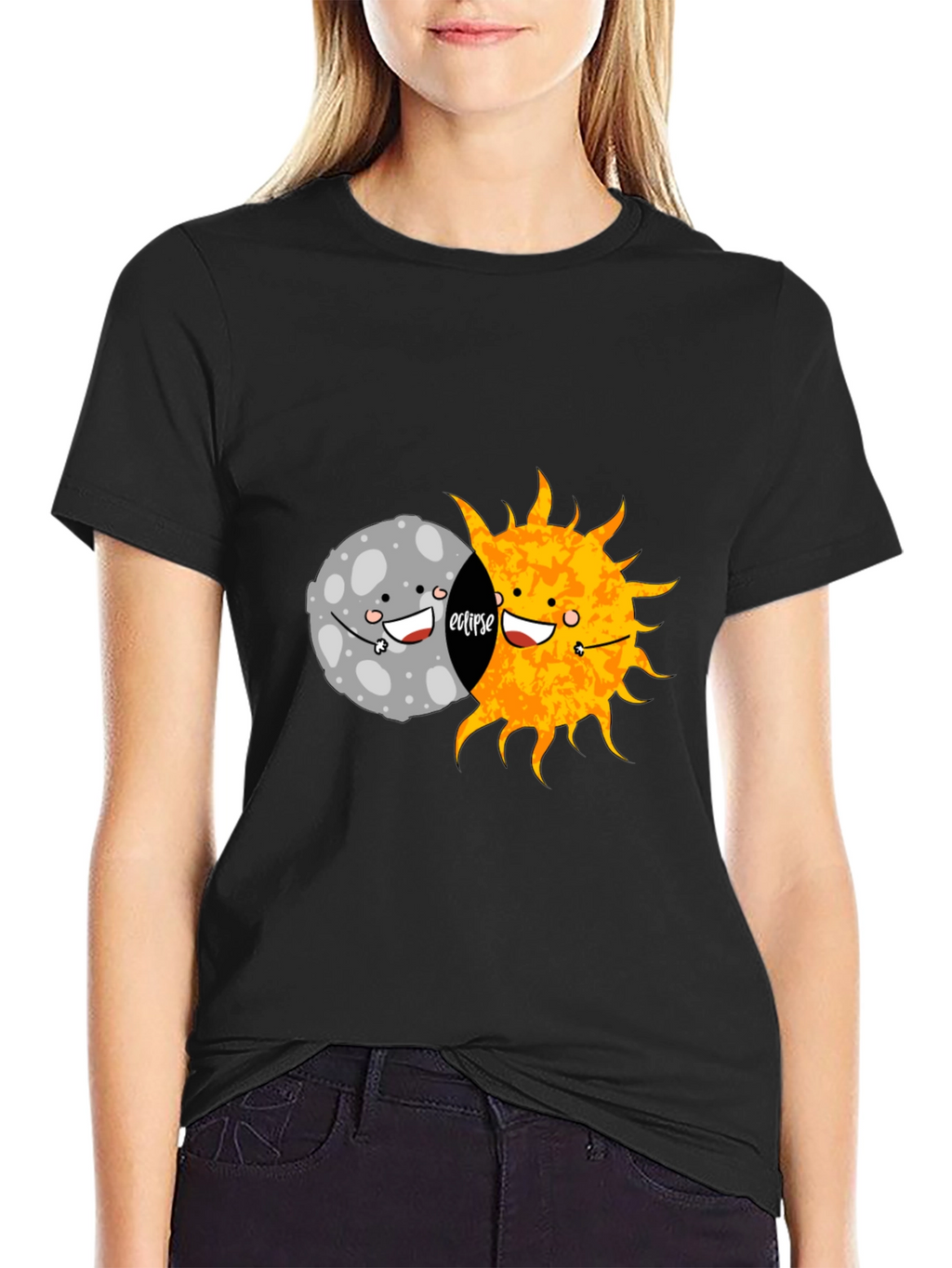 Eclipse Graphic Tee - Cute Moon and Sun Design
