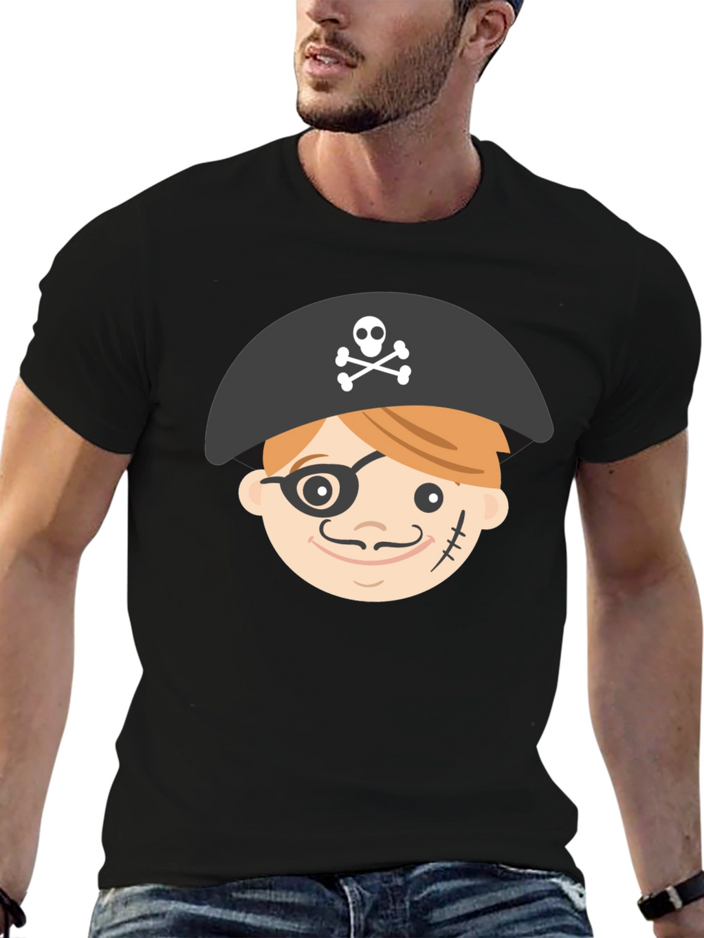 Pirate Cartoon Graphic Black T-Shirt
