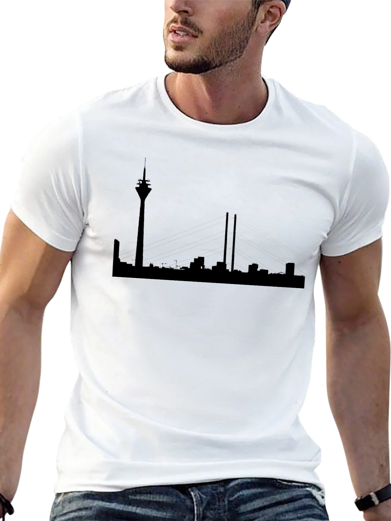 Dusseldorf Skyline T-Shirt - Black Silhouette Design