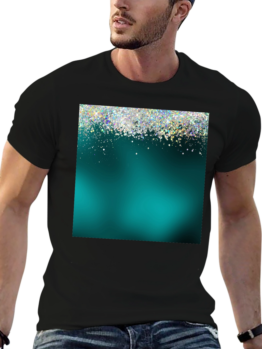 Teal Glitter Sparkle Graphic T-Shirt