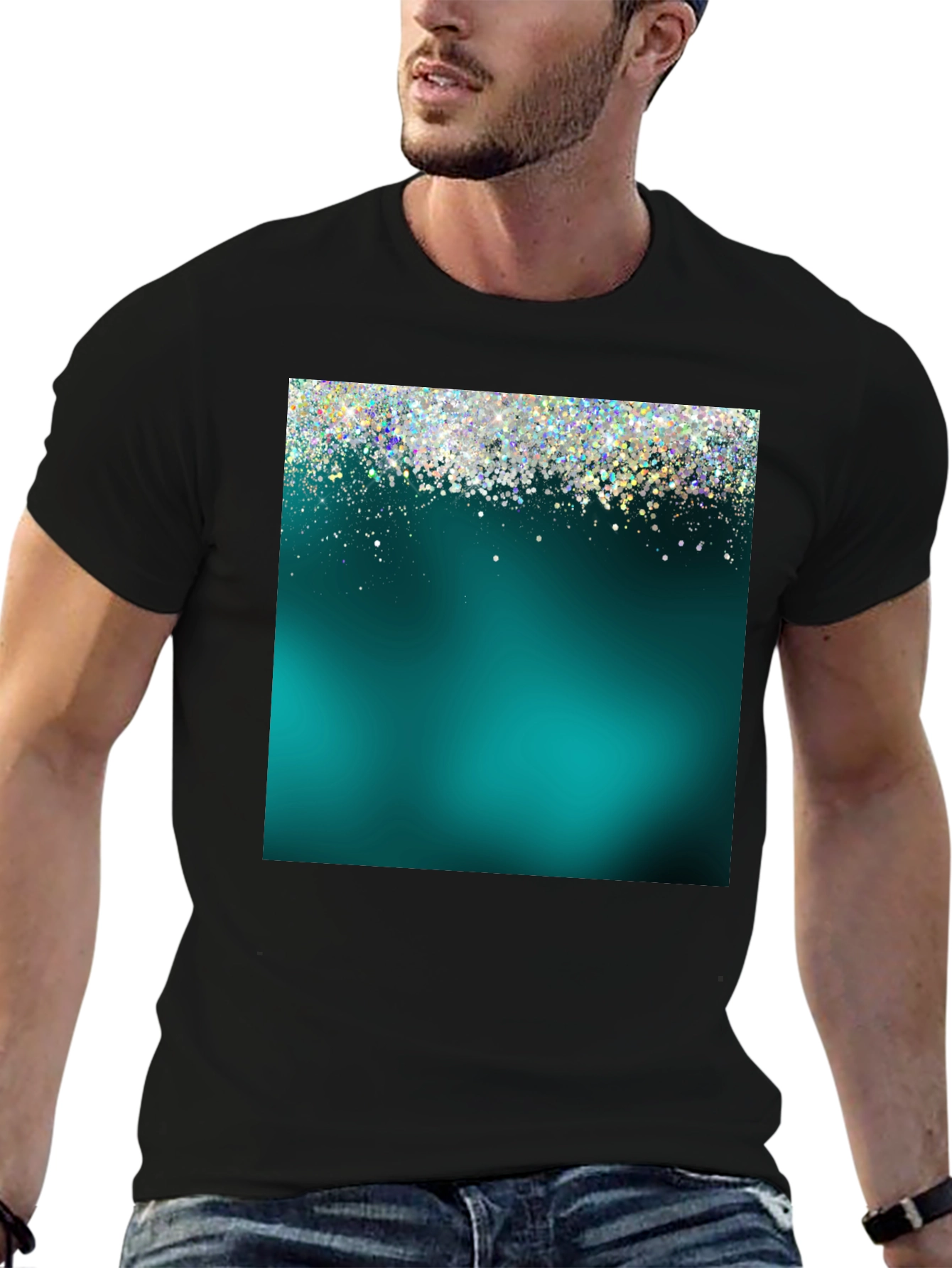 Teal Glitter Sparkle Graphic T-Shirt